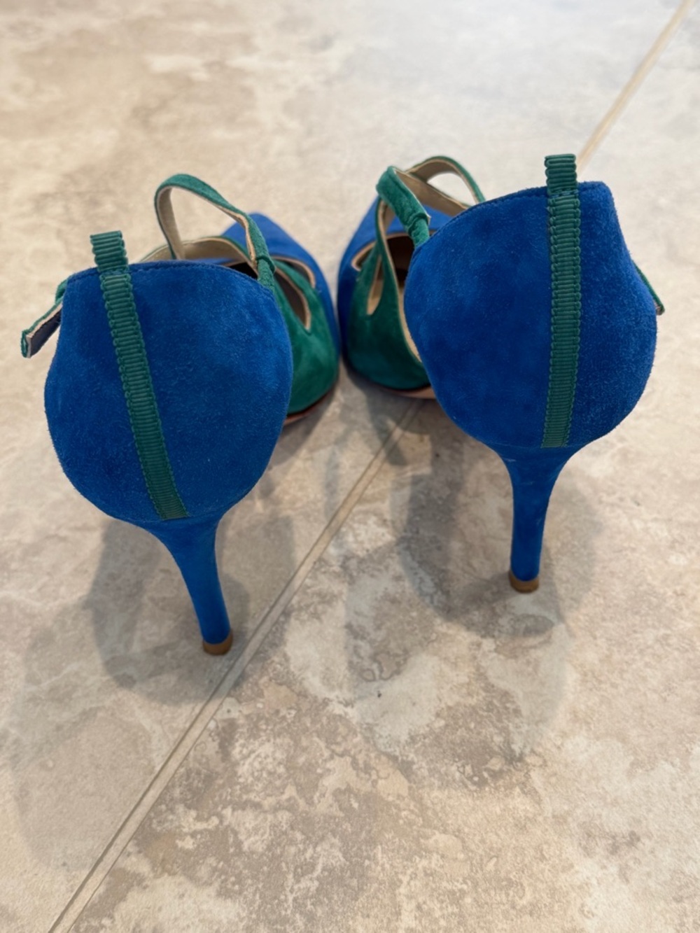 Boden Blue and Green Suede Pointed-Strap Heels - Picture 4 of 5